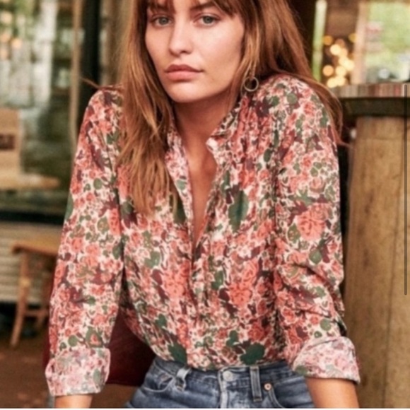 Sezane PIERRO SHIRT in mini Flowers Peach and Green - Picture 5 of 8